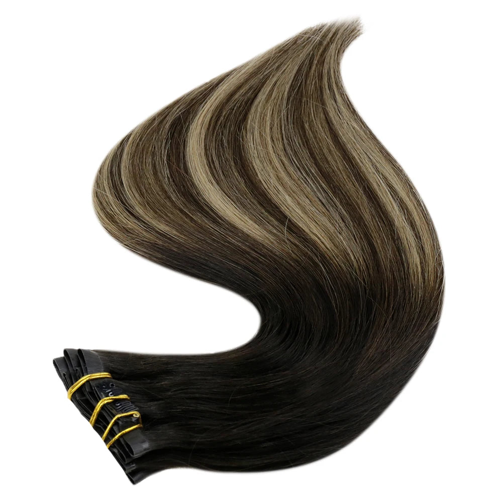 Extensiones de cabello humano 100% Premium 55 cm Largo con Clip sin costuras 120 Gr