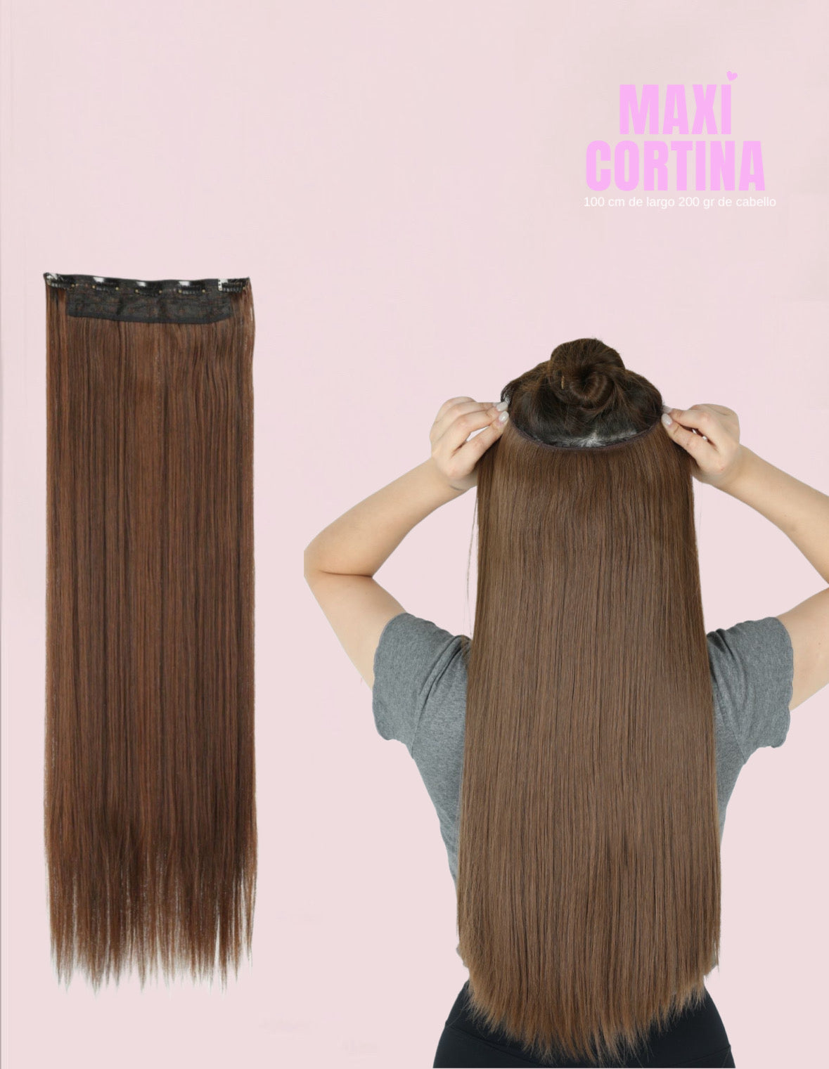 EXTENSIONES MAXI CORTINA 5 clips 100 cm de Largo Liso Cabello 100% Similar al Cabello Natural 🥇 180 gr