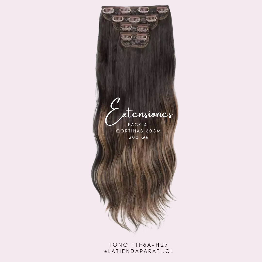 Pack 4 EXTENSIONES CORTINA BALAYAGE 60 cm PREMIUM 🥇 Semi Naturales