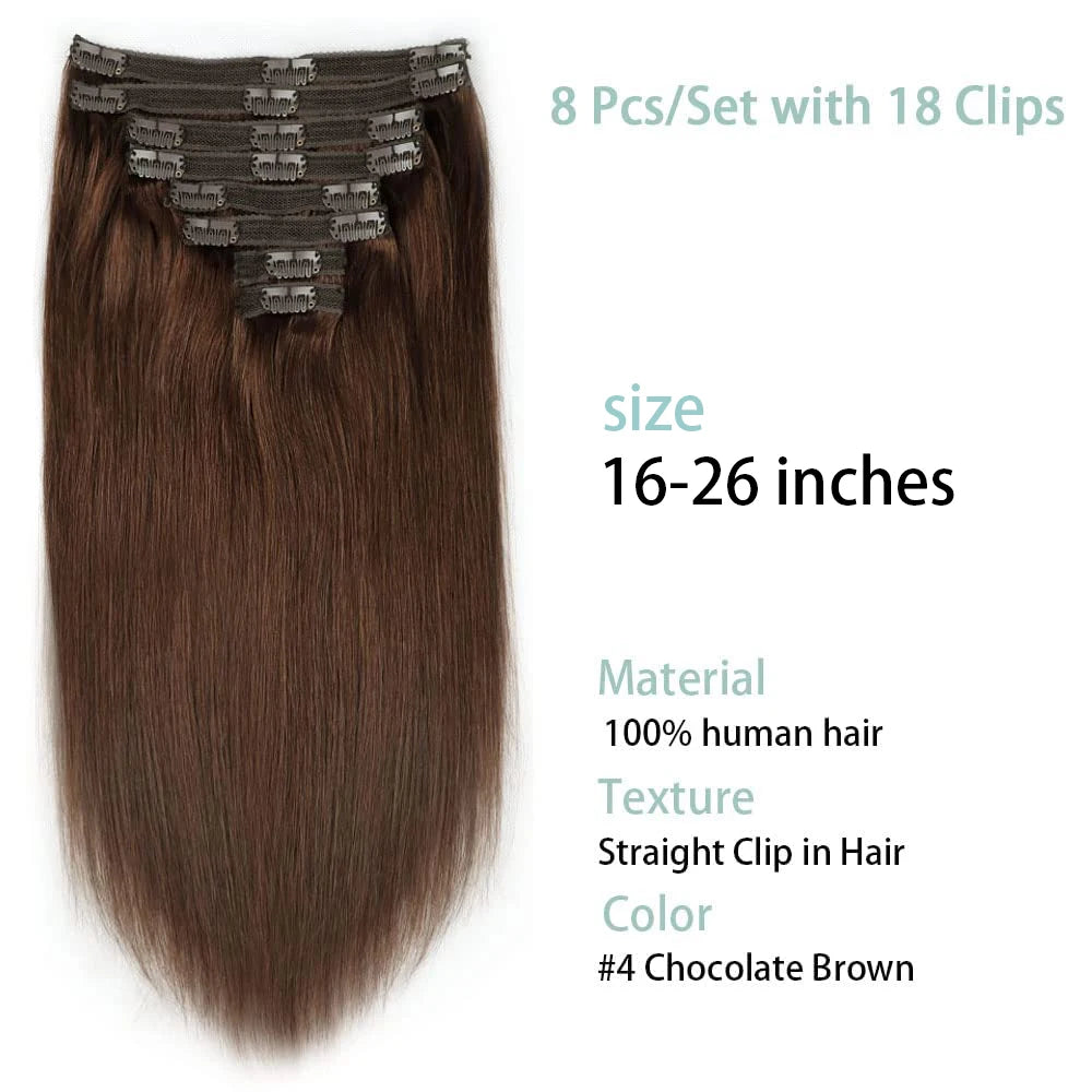 EXTENSIONES DE CABELLO 100% NATURAL©️ CASTAÑOS MEDIOS 18 CLIPS