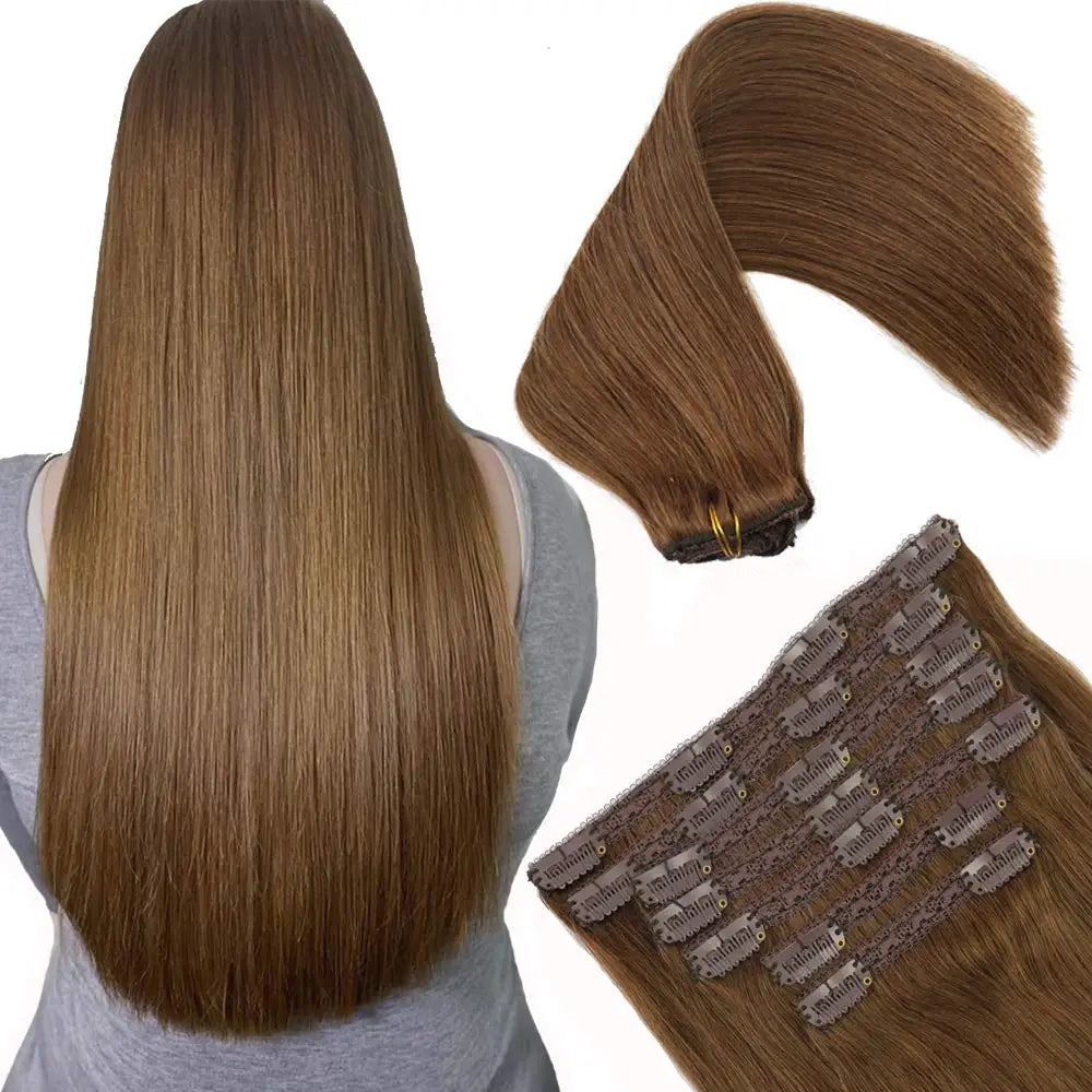 EXTENSIONES DE CABELLO 100% NATURAL©️ CASTAÑOS MEDIOS 18 CLIPS