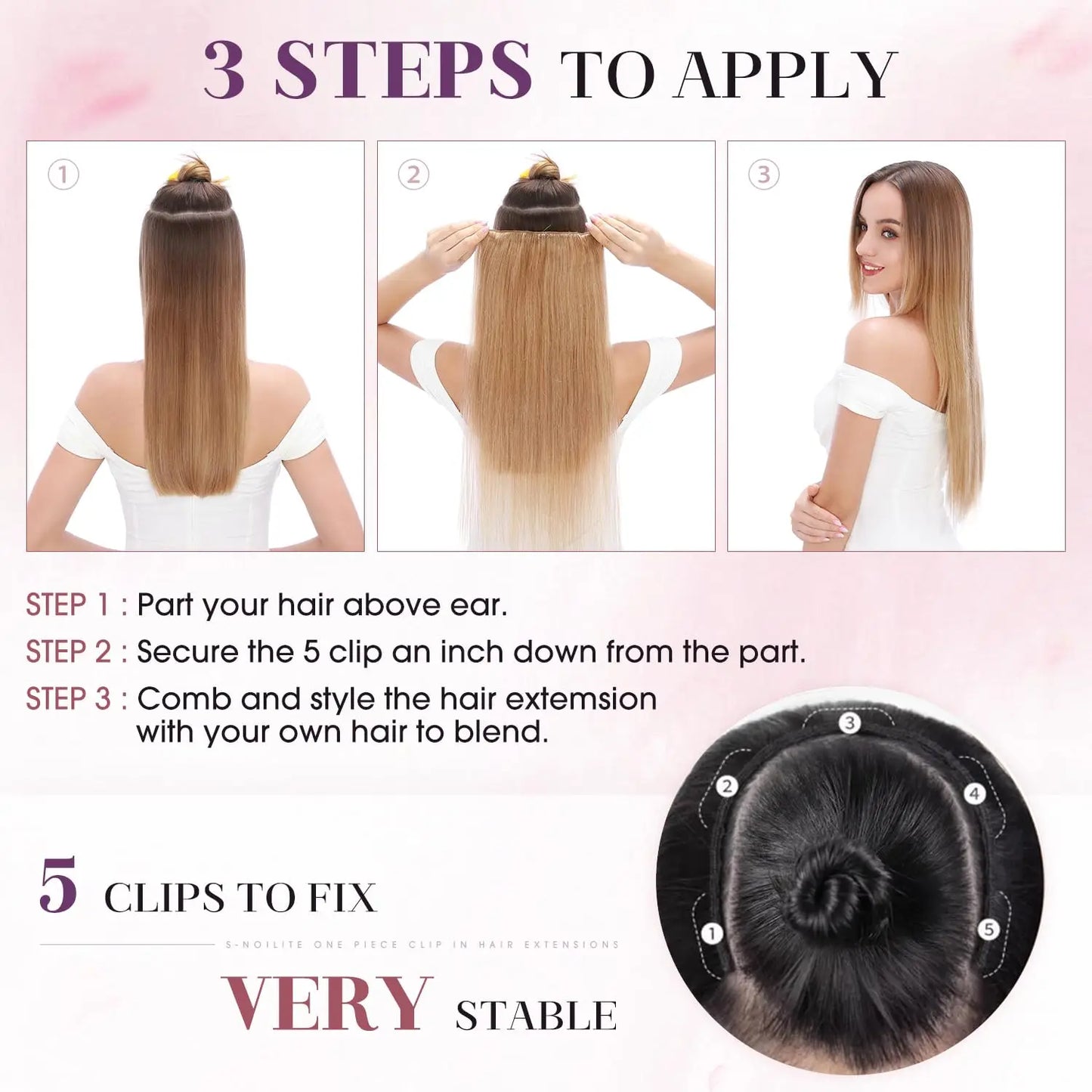 Extensiones Cortina 5 clip Cabello 100% Natural ©️ 66 cm Largo