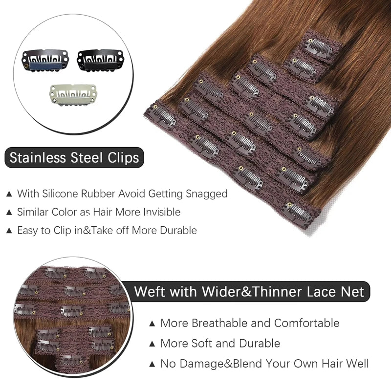 EXTENSIONES DE CABELLO 100% NATURAL©️ CASTAÑOS MEDIOS 18 CLIPS