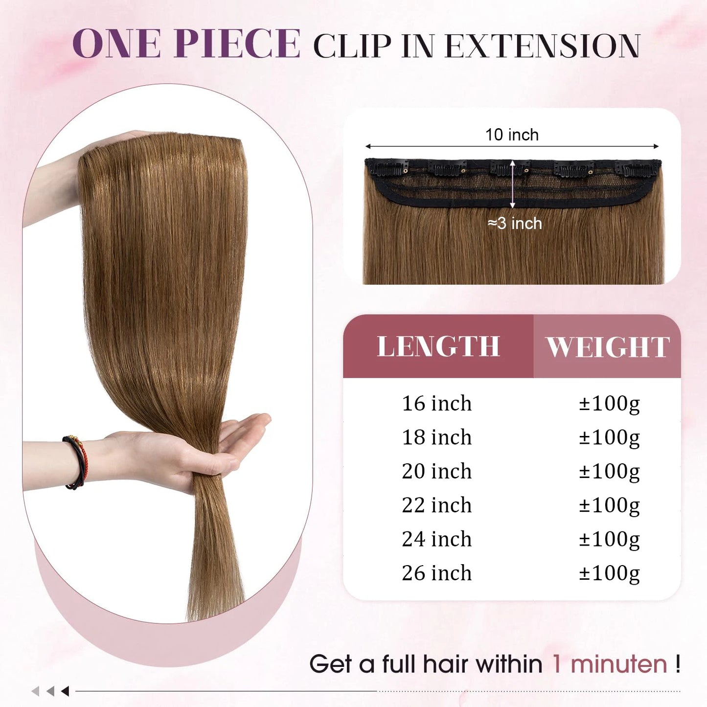 Extensiones Cortina 5 clip Cabello 100% Natural ©️ 66 cm Largo