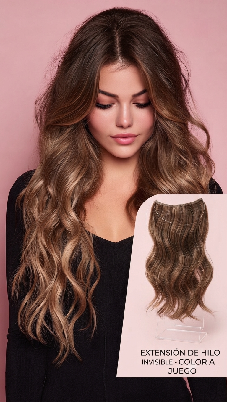 Extensiones Cortina babylight Hilo Invisible  Similar Cabello Natural Onduladas
