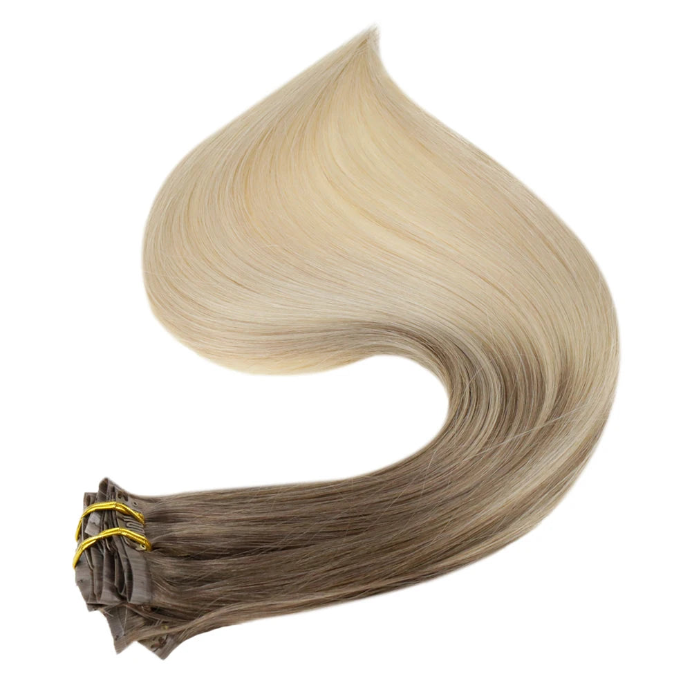 Extensiones de cabello humano 100% Premium 55 cm Largo con Clip sin costuras 120 Gr