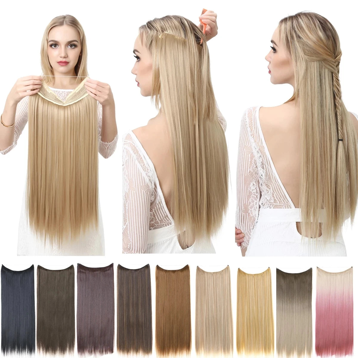 EXTENSIONES HILO INVISIBLE Balayage  Similar al Cabello Natural Premium🥇 55 cm largo Lisas