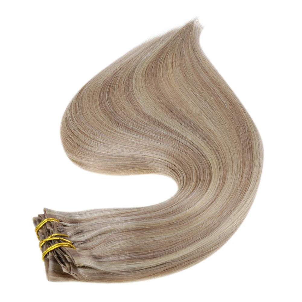 Extensiones de cabello humano 100% Premium 55 cm Largo con Clip sin costuras 120 Gr