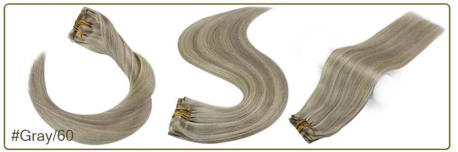 Extensiones de cabello humano 100% Premium 55 cm Largo con Clip sin costuras 120 Gr