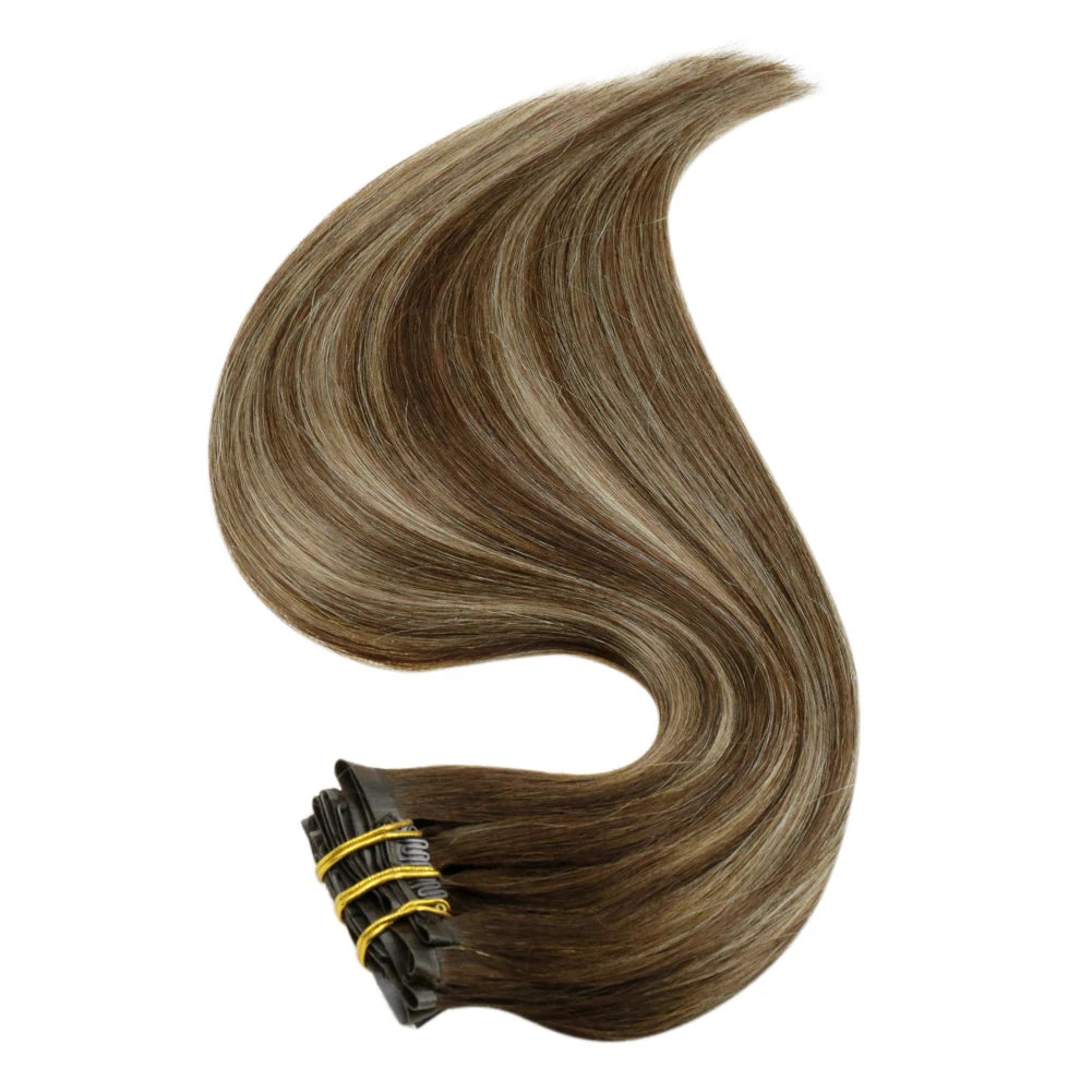 Extensiones de cabello humano 100% Premium 55 cm Largo con Clip sin costuras 120 Gr