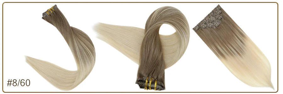 Extensiones de cabello humano 100% Premium 55 cm Largo con Clip sin costuras 120 Gr