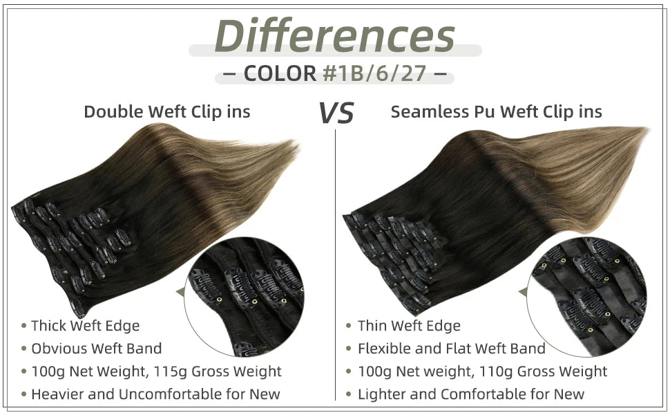 Extensiones de cabello humano 100% Premium 55 cm Largo con Clip sin costuras 120 Gr