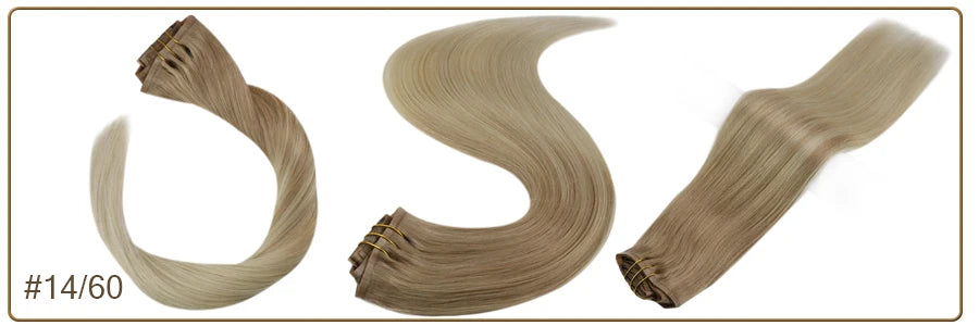 Extensiones de cabello humano 100% Premium 55 cm Largo con Clip sin costuras 120 Gr