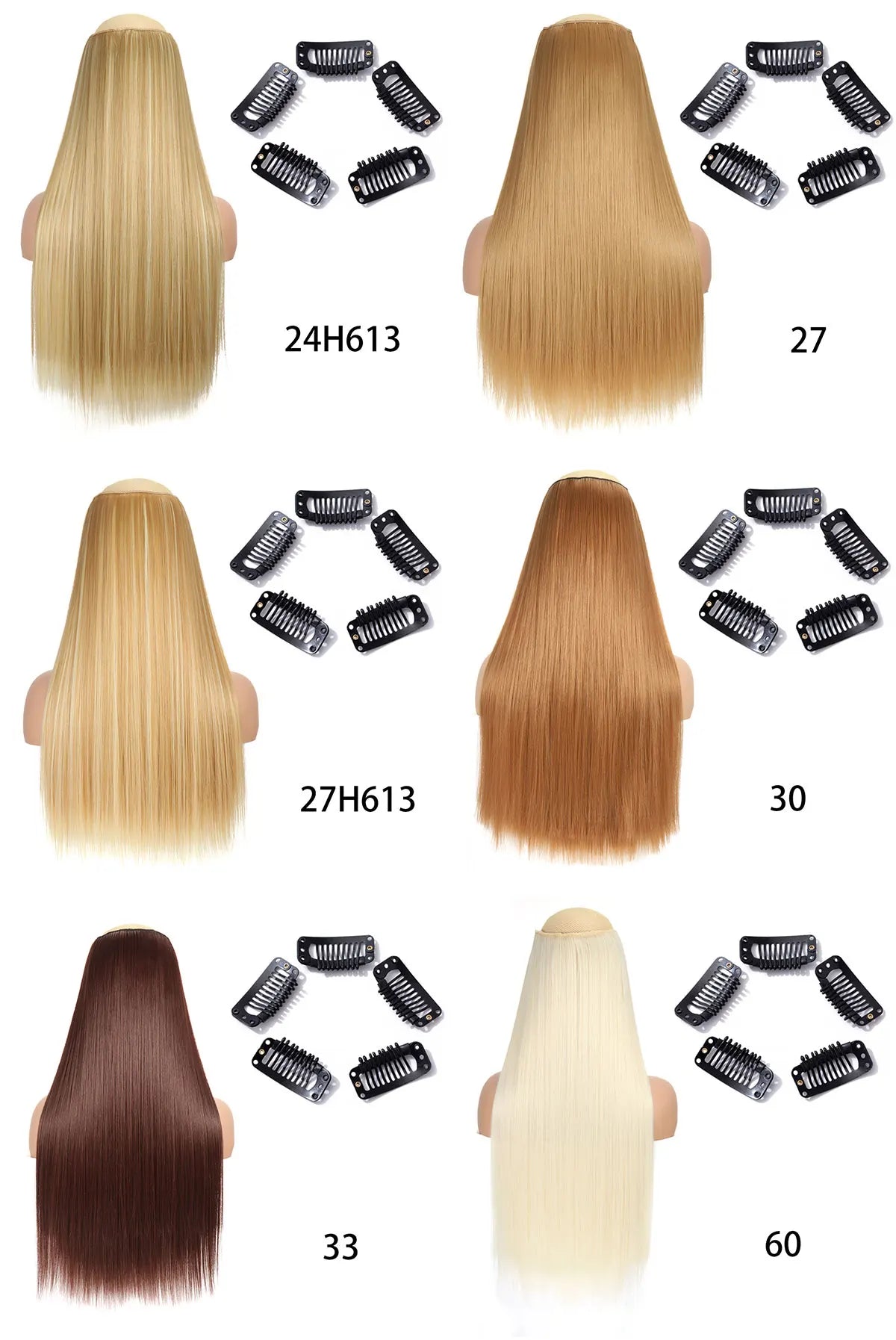 2X1 🛍️ EXTENSIONES CORTINA 5 Clip 60 cm Largo CABELLO 100% Similar al Cabello Natural 🥇