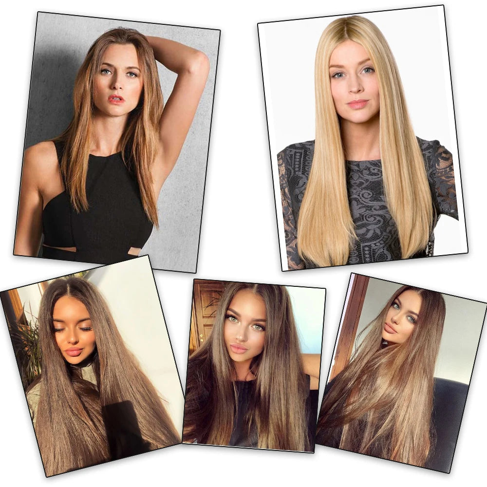 2X1 🛍️ EXTENSIONES CORTINA 5 Clip 60 cm Largo CABELLO 100% Similar al Cabello Natural 🥇