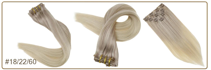 Extensiones de cabello humano 100% Premium 55 cm Largo con Clip sin costuras 120 Gr