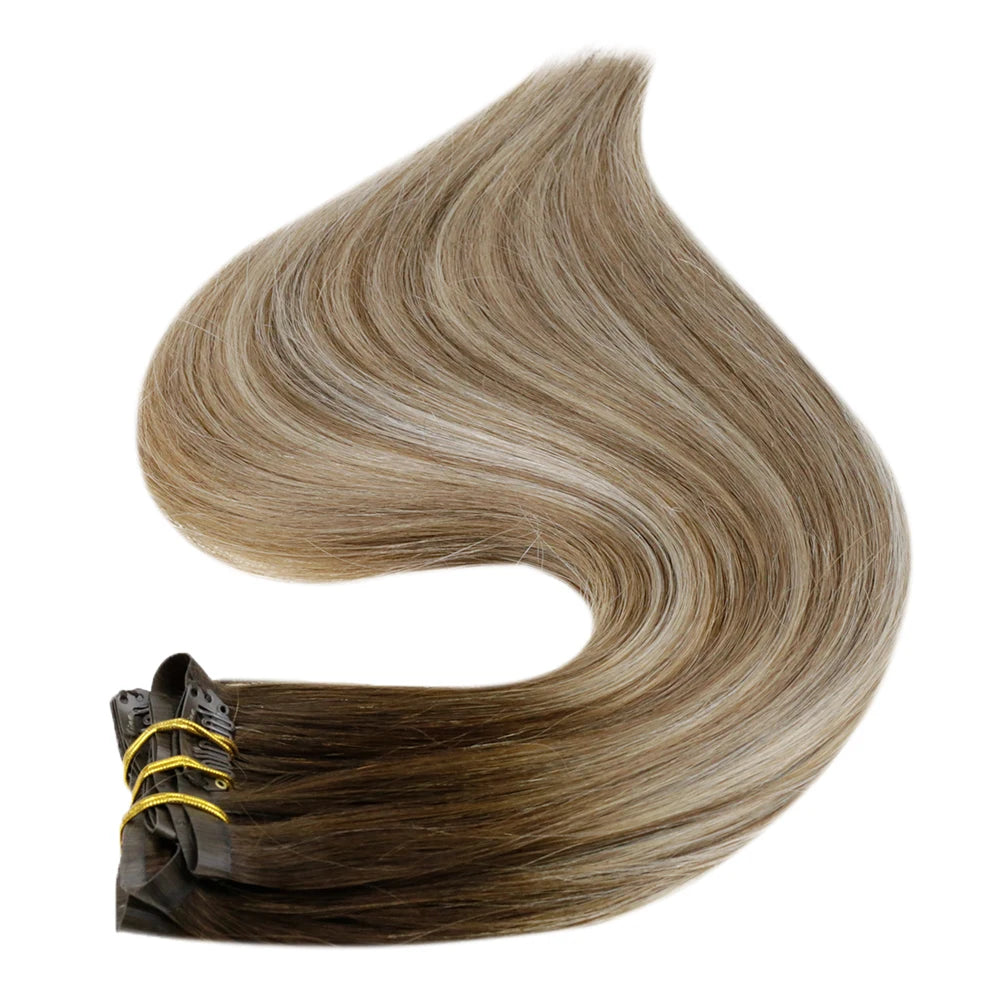 Extensiones de cabello humano 100% Premium 55 cm Largo con Clip sin costuras 120 Gr