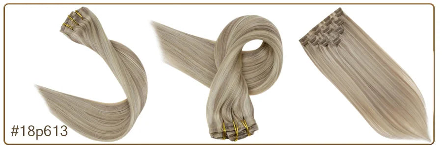 Extensiones de cabello humano 100% Premium 55 cm Largo con Clip sin costuras 120 Gr