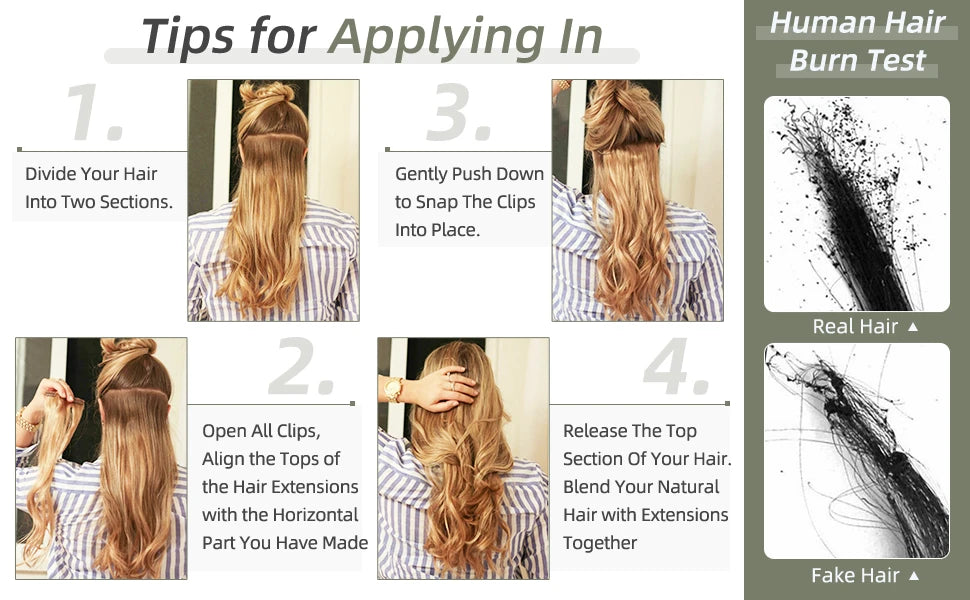 Extensiones de cabello humano 100% Premium 55 cm Largo con Clip sin costuras 120 Gr