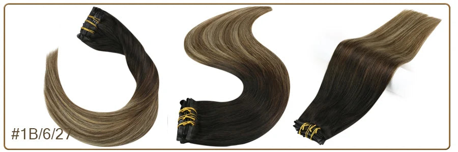Extensiones de cabello humano 100% Premium 55 cm Largo con Clip sin costuras 120 Gr