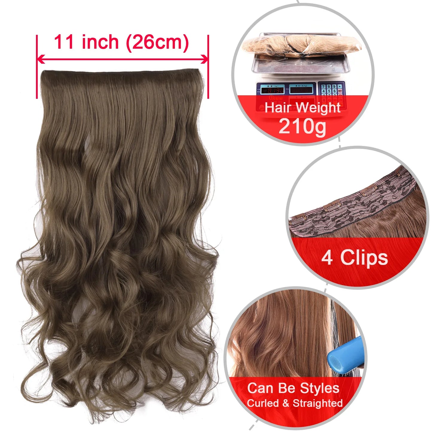 EXTENSIONES MAXI CORTINA 4 clips 60 cm de Largo Cabello 100% Similar al Cabello Natural 🥇 210 gr