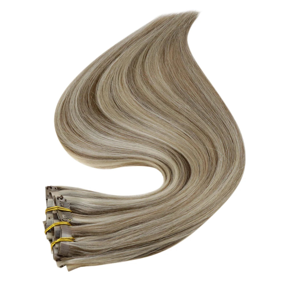 Extensiones de cabello humano 100% Premium 55 cm Largo con Clip sin costuras 120 Gr