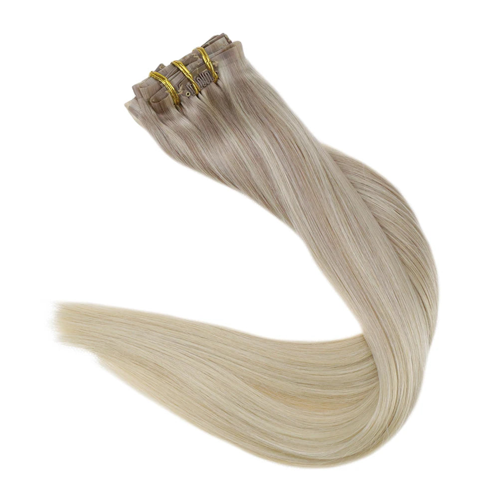 Extensiones de cabello humano 100% Premium 55 cm Largo con Clip sin costuras 120 Gr