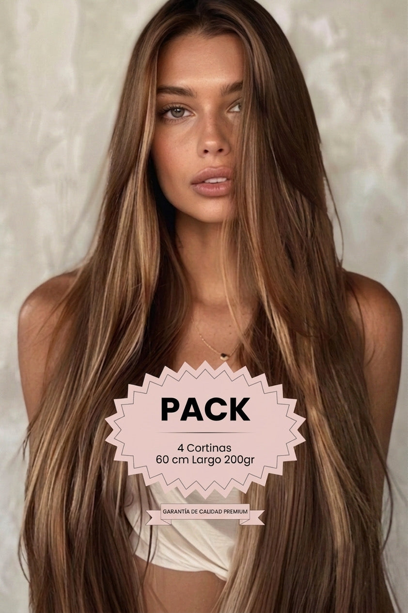 Pack 4 EXTENSIONES CORTINA BALAYAGE 60 cm PREMIUM 🥇 Semi Naturales