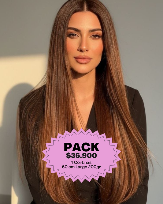 PACK 4 EXTENSIONES CORTINA 62cm PREMIUM🥇Similar al Cabello Natural