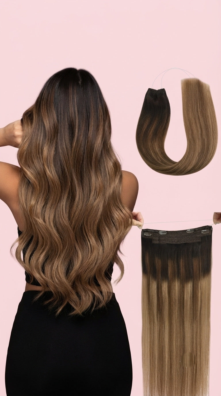 Extensiones de Cabello Natural 100% ©️ Balayage Hilo Invisible