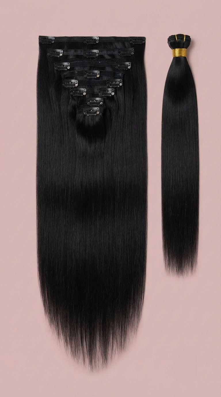 Extensiones de Cabello 100% Natural©️ Tono #1B Castaño Oscuro