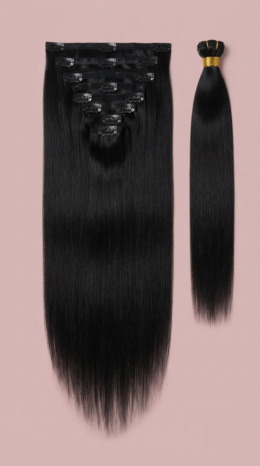 Extensiones de Cabello 100% Natural©️ Tono #1B Castaño Oscuro
