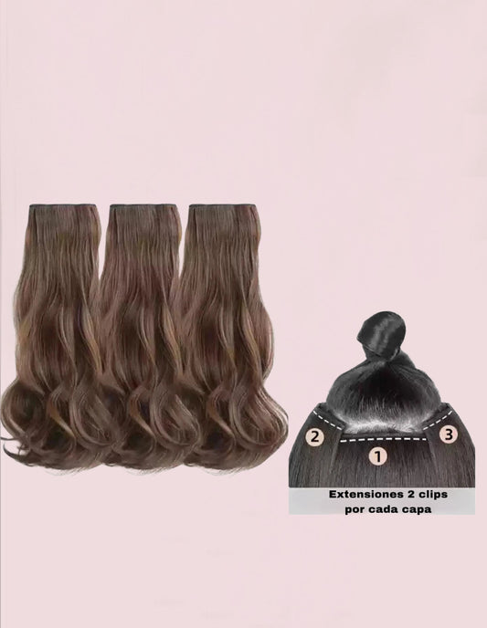 Extensiones de Cabello  Natural Organico  Tonos Cataños 3 Unidades de cortina