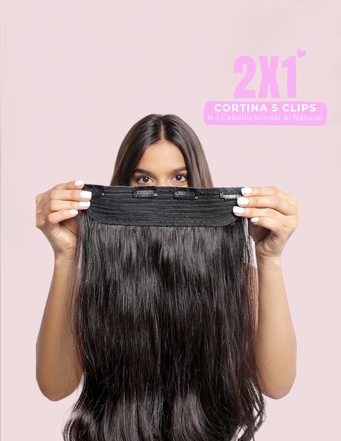 2X1 🛍️ EXTENSIONES CORTINA 5 Clip 60 cm Largo CABELLO 100% Similar al Cabello Natural 🥇