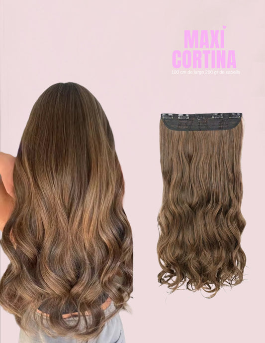 EXTENSIONES MAXI CORTINA 4 clips 60 cm de Largo Cabello 100% Similar al Cabello Natural 🥇 210 gr