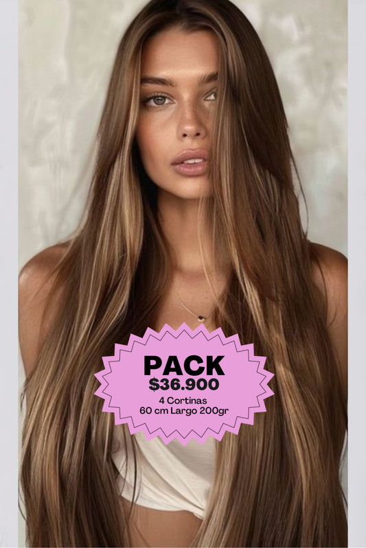 Pack 4 EXTENSIONES CORTINA BALAYAGE 60 cm PREMIUM 🥇 Similar al Cabello Natural