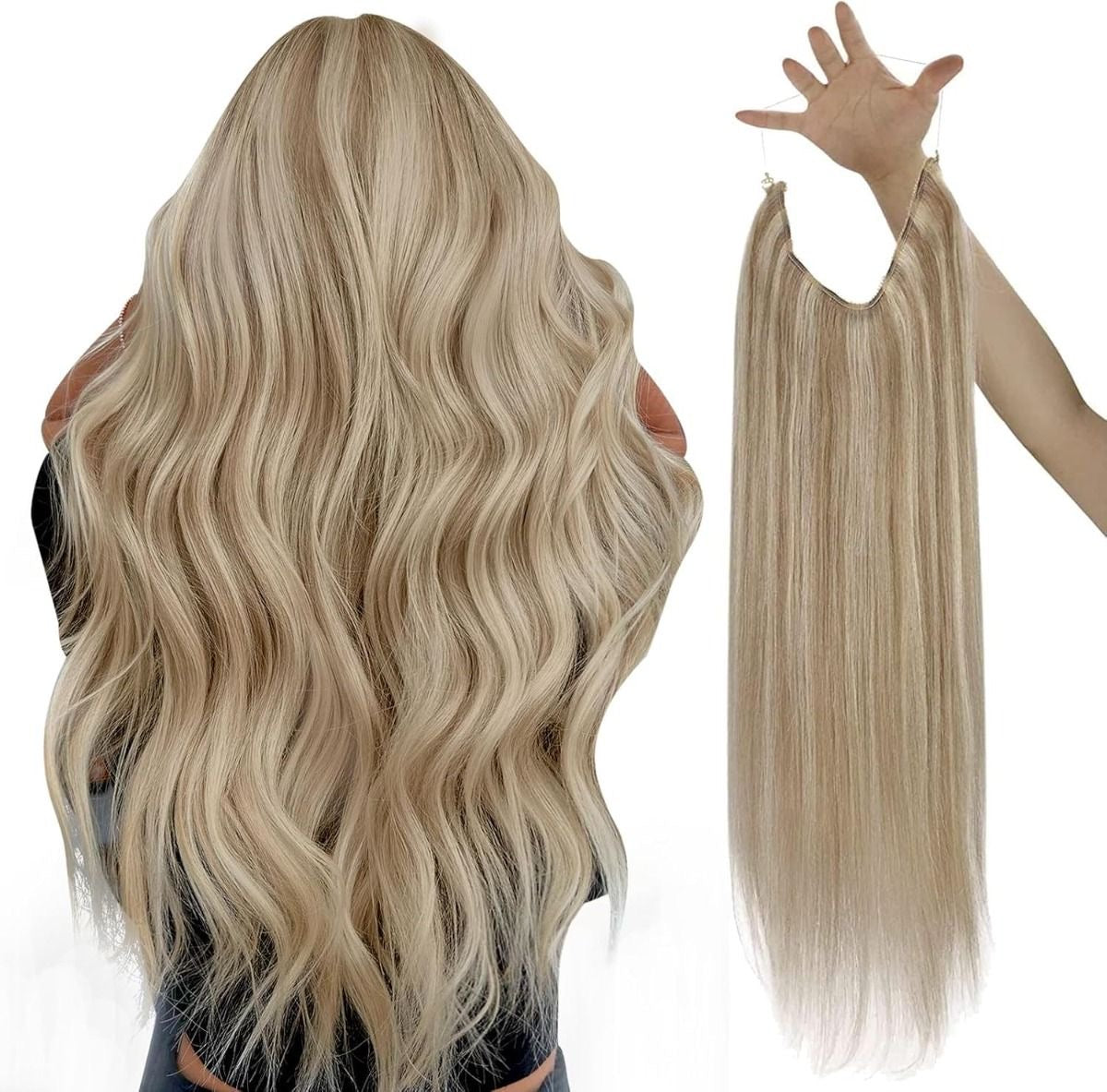 EXTENSIONES HILO INVISIBLE Balayage  Similar al Cabello Natural Premium🥇 55 cm largo Lisas
