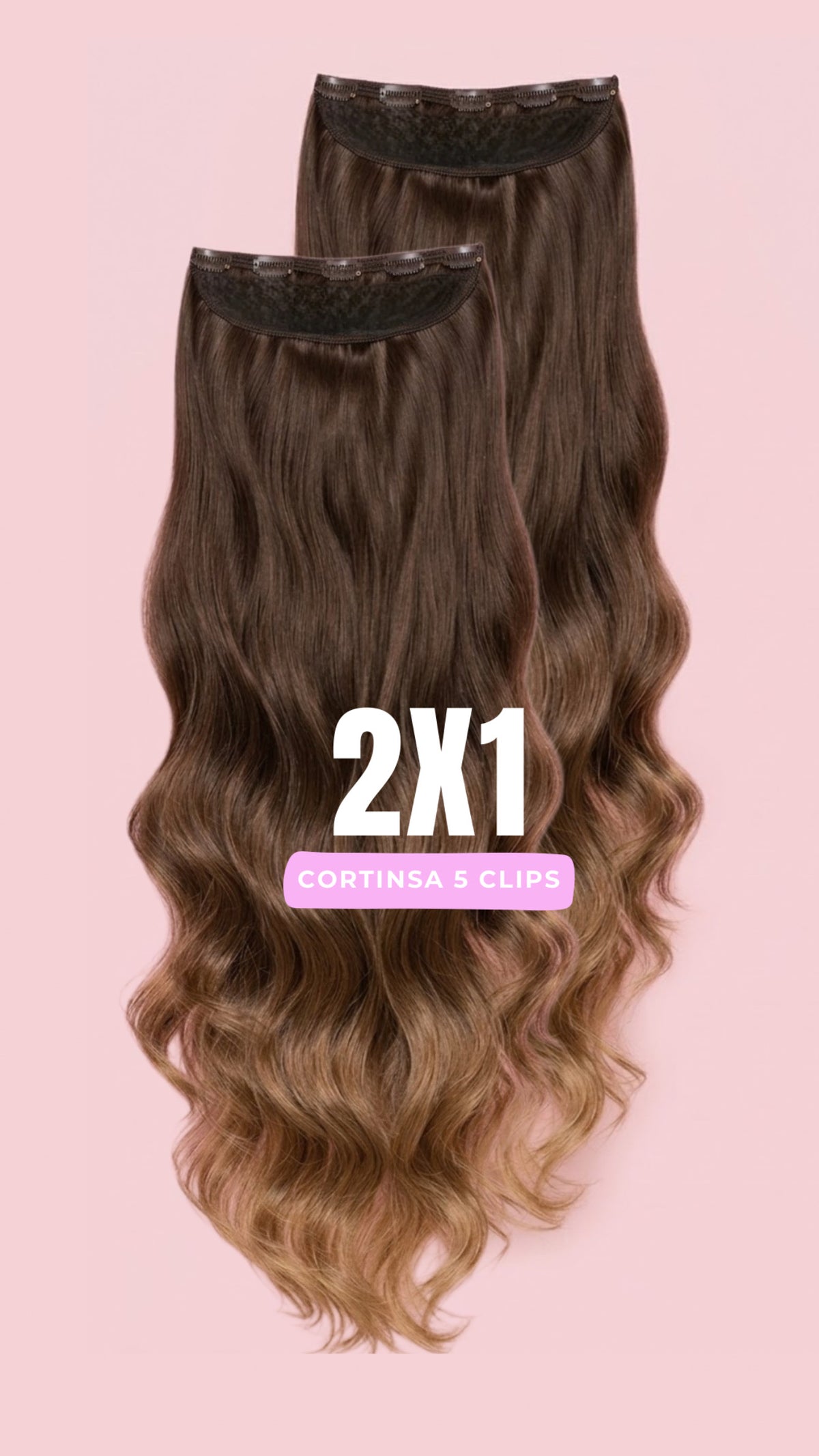 2x1 Cortina 5 clips SIN ENREDOS 70 CM Semi  Natural 🥇