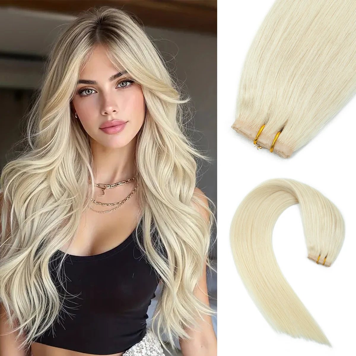 Extensiones de cabello Virgen 100% Natural con trama de mariposa  Invisible 60 cm largo