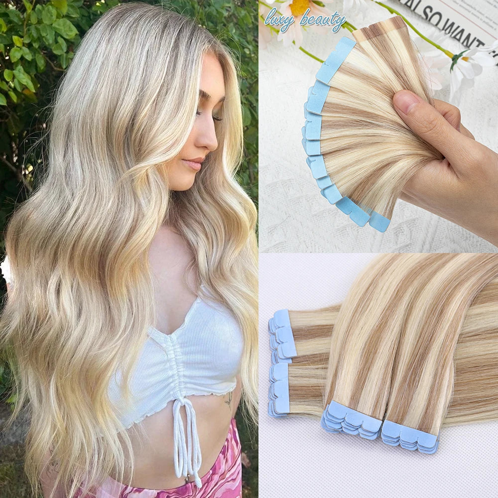 Pack 20 Mechas de  60 cm Largo  Cabello 100% Natural©️  Adhesiva doble cara