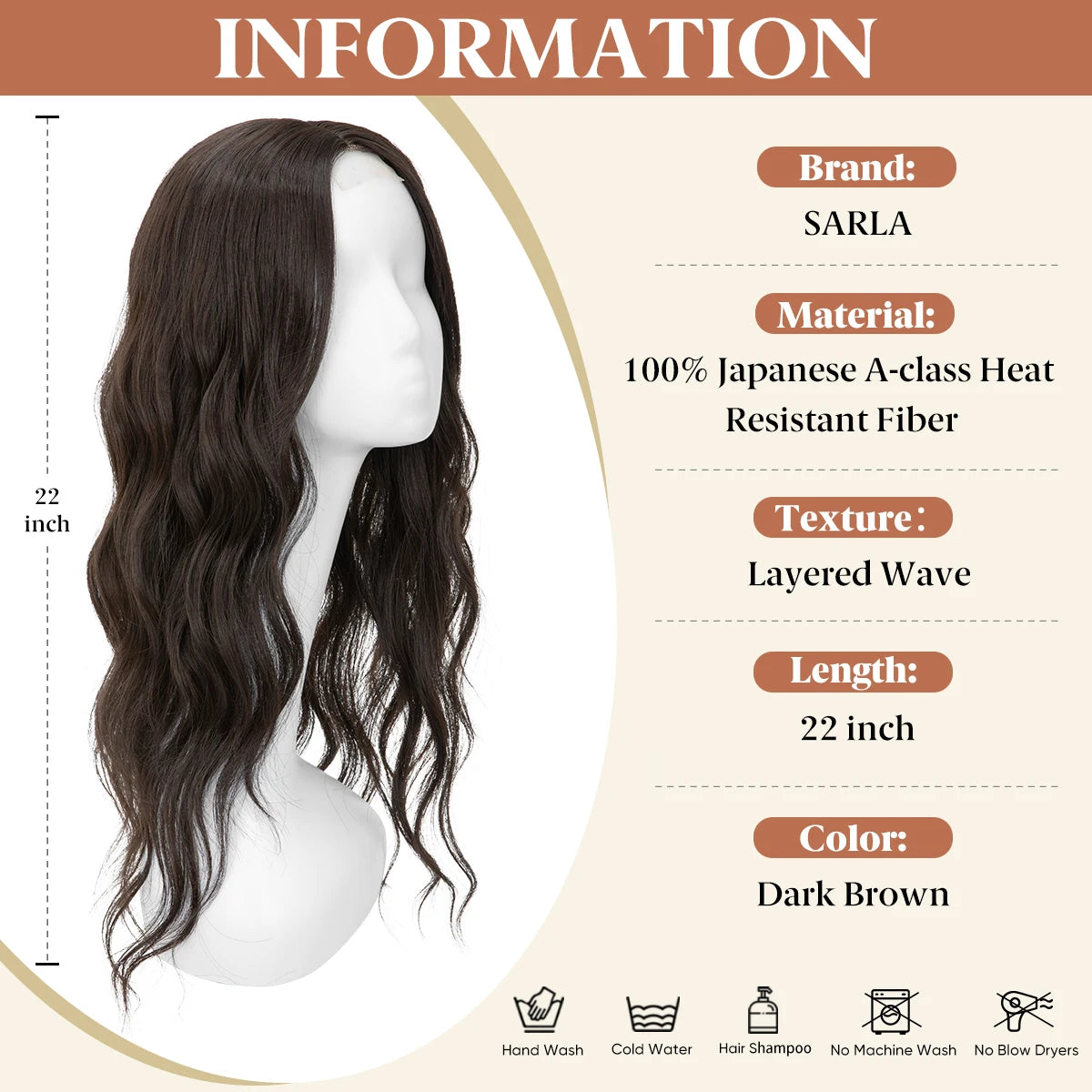 Corona Ondulada 55 cm Largo Cabello Organico Premium