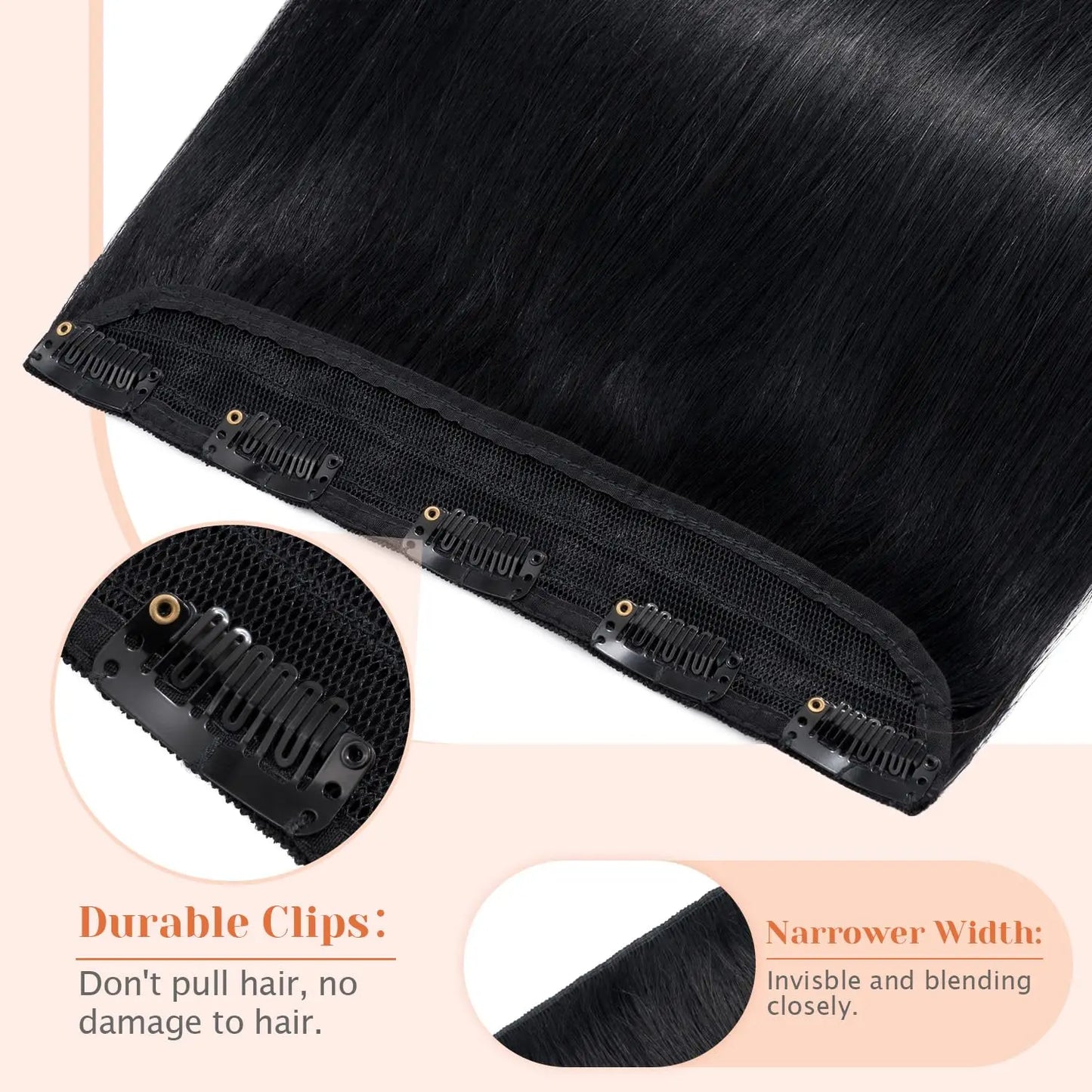 Extensiones Cortina 5 CLIP 100%  Cabello Humano ©️ Tono Negro Natural 1B (66 CM)