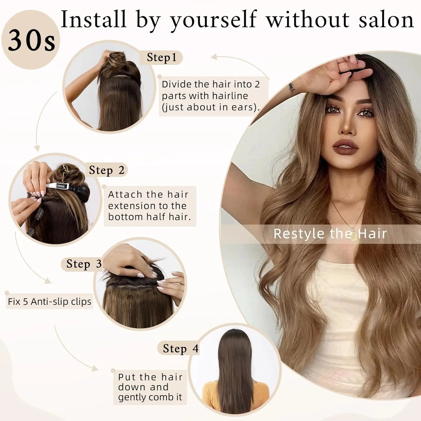 Extensiones Cortina 5 CLIP 100%  Cabello Humano ©️ Tono Negro Natural 1B (66 CM)