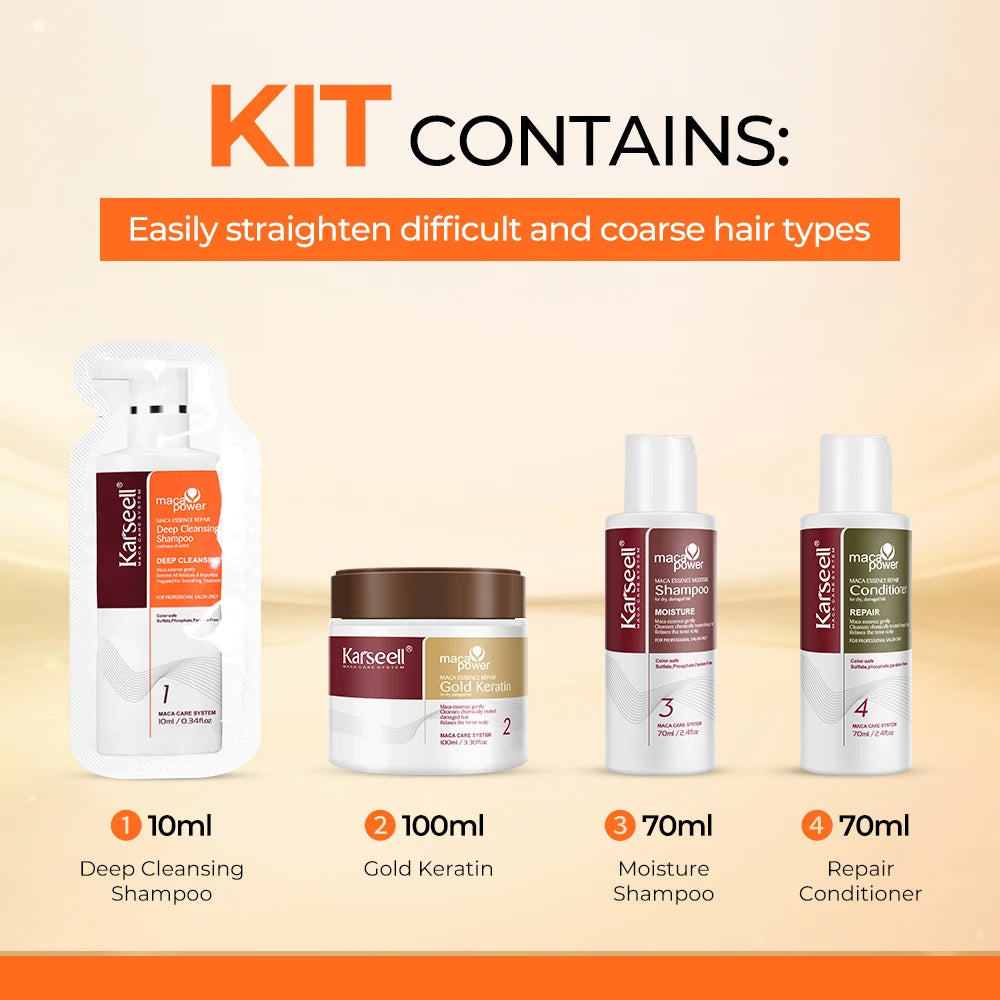 KIT ALISADOR Karseell Gold Keratina reparación rápida para alisar el cabello dañado, suave y liso
