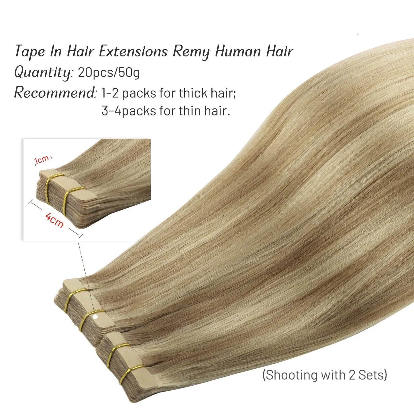 Extensiones Cabello Natural 100% Pegatina Invisible 60 cm Largo
