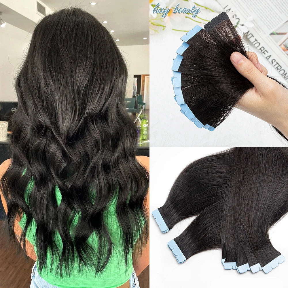 Pack 20 Mechas de  60 cm Largo  Cabello 100% Natural©️  Adhesiva doble cara