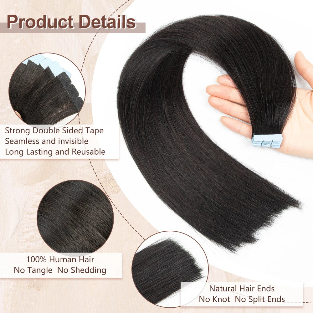 Pack 20 Mechas de  60 cm Largo  Cabello 100% Natural©️  Adhesiva doble cara
