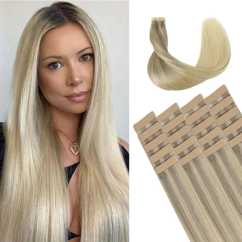 Extensiones Cabello Natural 100% Pegatina Invisible 60 cm Largo