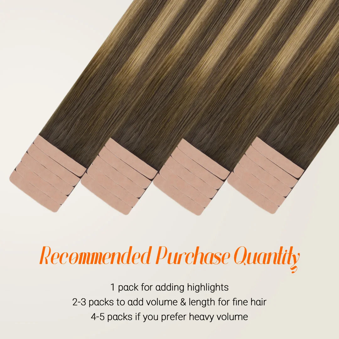 Extensiones Adhesivas Balayage 60 cm de largo Cabello Natural ©️ 100% Virgen