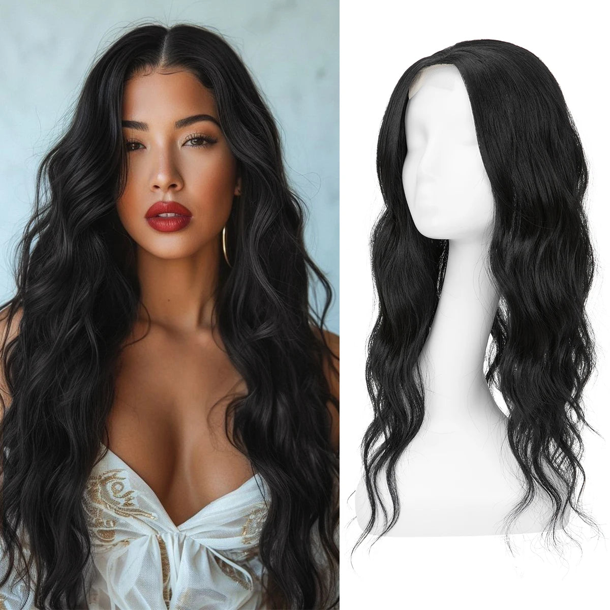 Corona Ondulada 55 cm Largo Cabello Organico Premium
